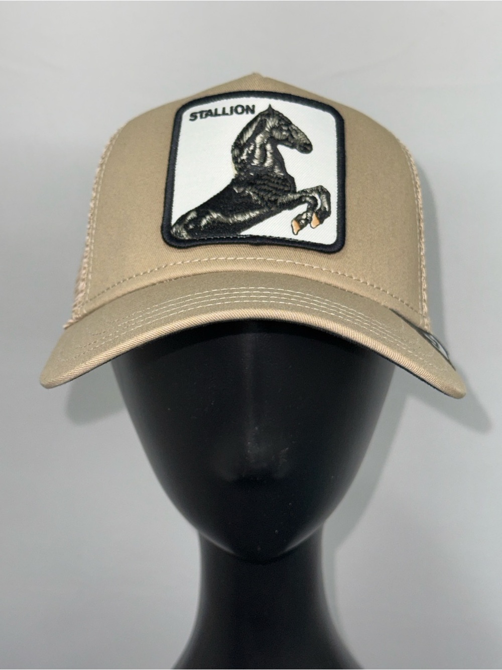 Goorin Bros The Farm SnapBack Trucker Hat Stallion Horse Beige  NEW Authentic